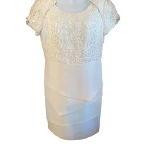 Women's White Short Sleeve Laced Formal Mini‎ Dress by Ouniya -Size 11/NWT